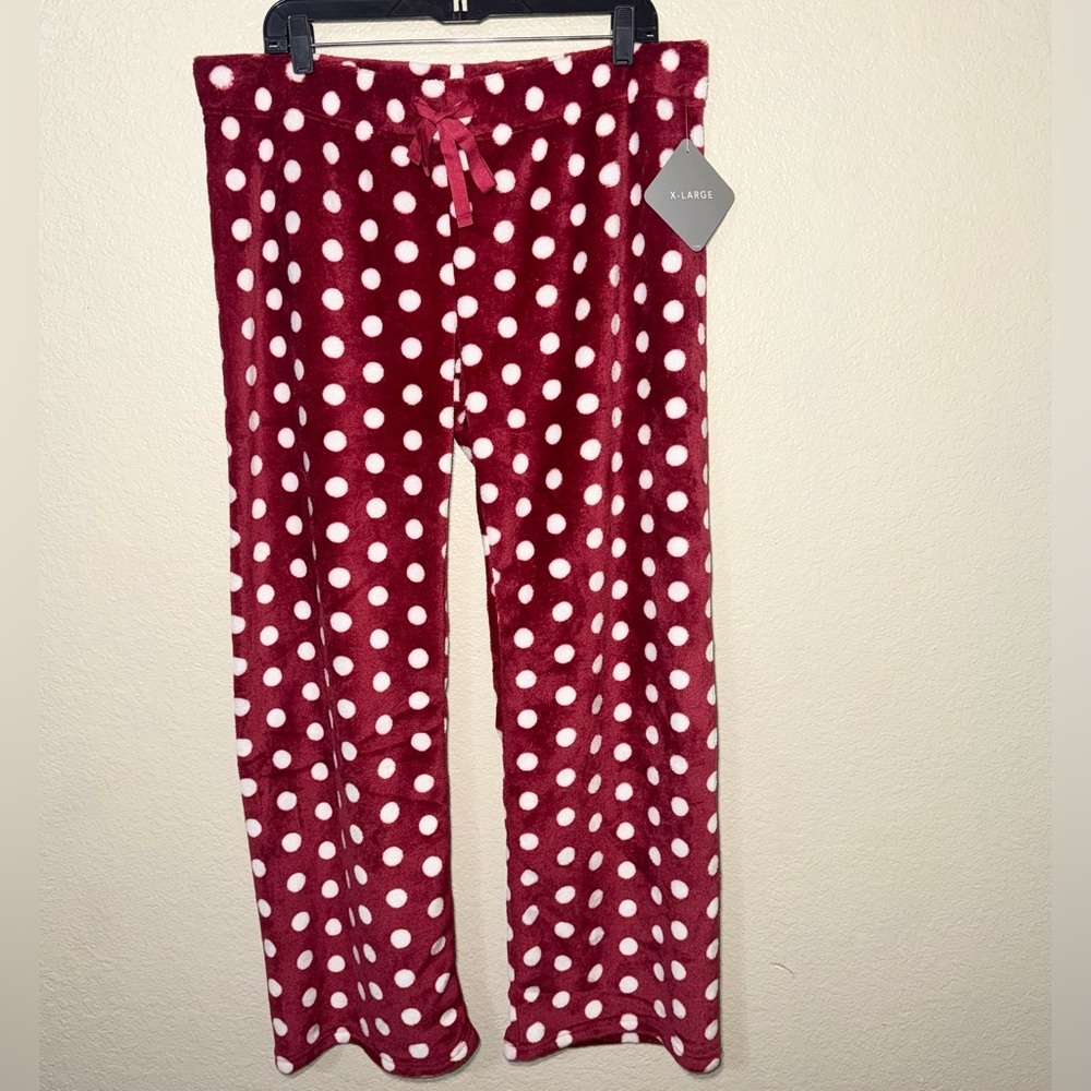 NWT Red Polka Dot Fleece Pajama Pants Women XL Cozy Lounge Sleepwear